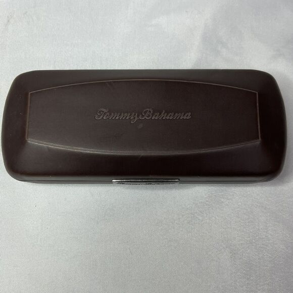 Tommy Bahama Hard Clamshell Sunglass Case Eyeglass Brown Leather Canvas Glasses - Picture 1 of 7